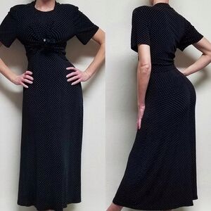 VINTAGE Ronni Nicole Black Swiss Dot Sleeveless Maxi Dress Cropped Blouse Set 12